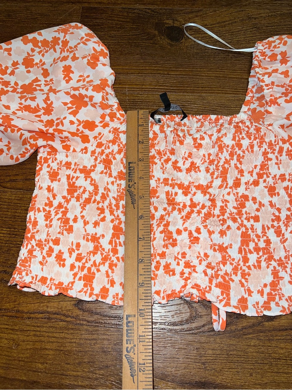 19 Cooper Floral Smocked Crop Top Puff Sleeve Tie Front Orange White Size XS - Picture 8 of 10